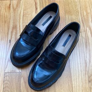 Zara Trafaluc Black pleather Lug sole penny loader. Never worn 36, 6